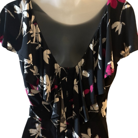 London Times Flowy Floral Black and Pink Dress - Picture 5 of 8